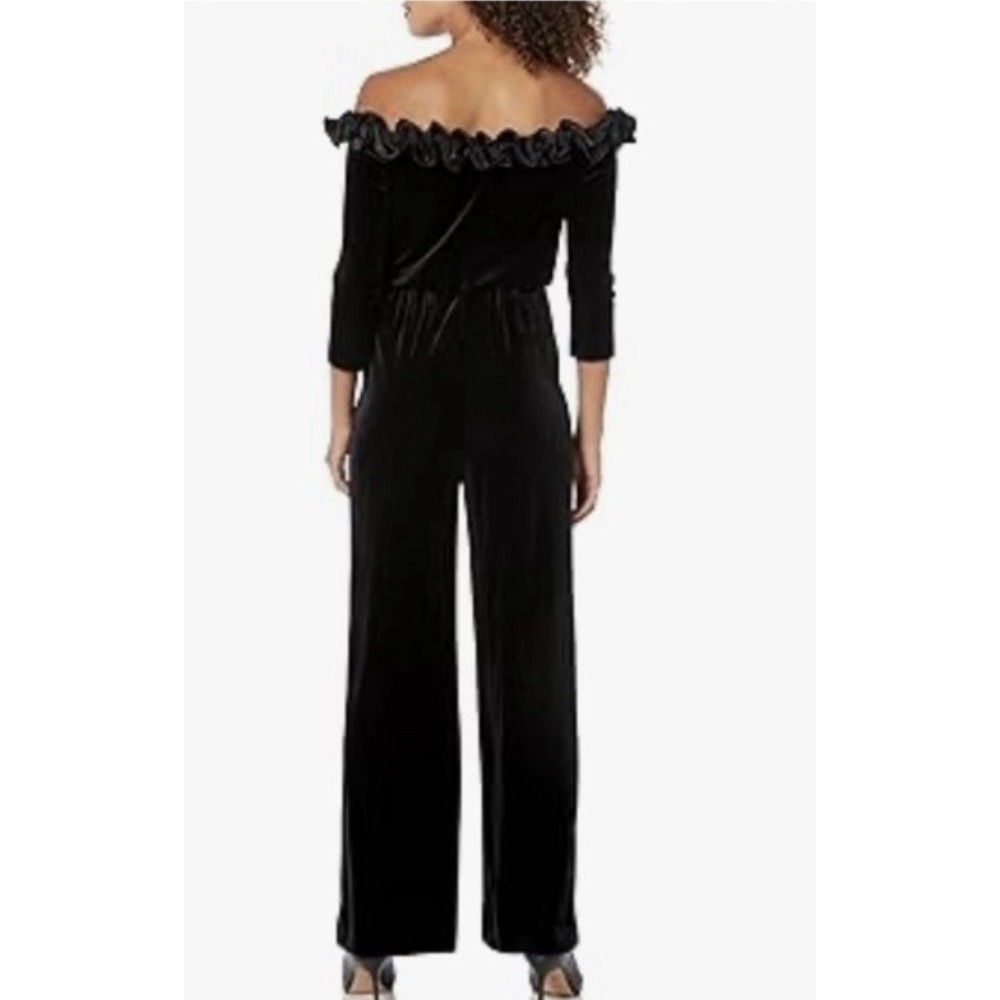 Adrianna Papell Womens Off the Shoulder Scalloped Edge Jumpsuit Black 12 - Picture 2 of 9